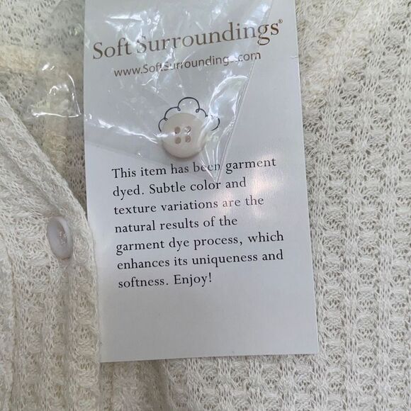 Soft Surroundings Ivory Cream Waffle Knit Long Sleeve Button Shirt Cardigan PL N - Picture 9 of 11